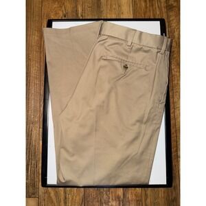 Perry Ellis Portfolio Mens Tan Khaki Dress Pants Flat Front Stretch 34x32